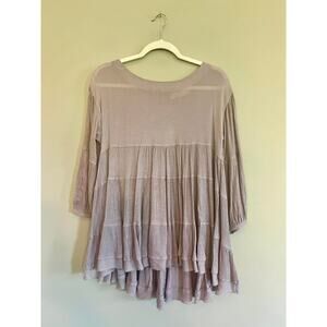 Lizard Thicket Tiered 3/4 Sleeves Swing Blouse Purple w/ Gold Shimmer Women's S